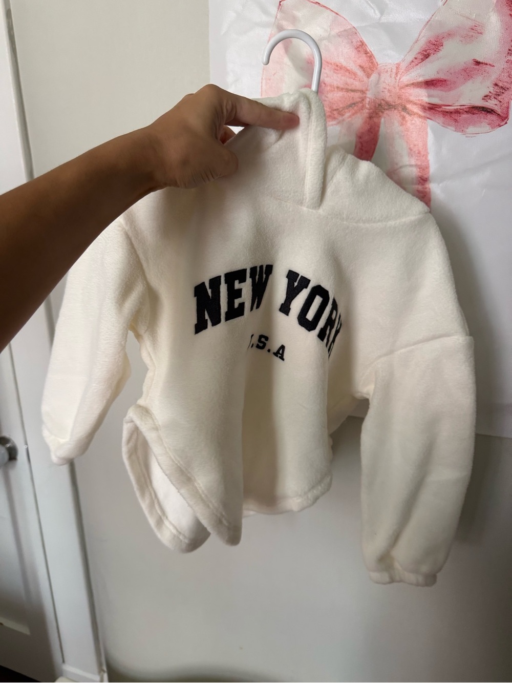 SHEIN Cream 'NEW YORK U.S.A' Fleece Hoodie